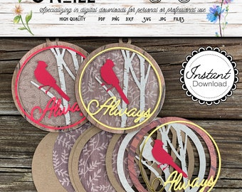 Cardinal Ornament SVG, Memorial SVG, Layered Paper Art Cricut Cut File, In Loving Memory SVG, Bereavement Gift, Birch Trees