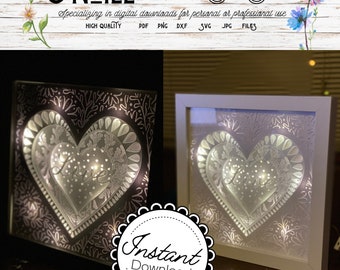 Love Heart Flower Shadowbox Layered Svg Paper Art Lightbox Shadowbox file for Cricut Silhouette Sizzix Digital Download