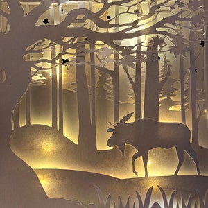 3D SVG Shadowbox, Easy Cuttable Lightbox resizeable square called Moose Wilderness Digital Download