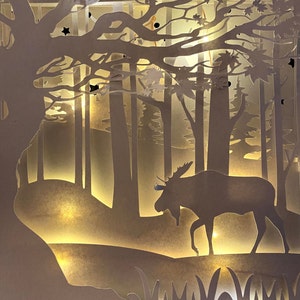 3D SVG Shadowbox, Easy Cuttable Lightbox resizeable square called Moose Wilderness Digital Download image 1