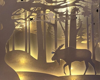3D SVG Shadowbox, Easy Cuttable Lightbox resizeable square called Moose Wilderness Digital Download