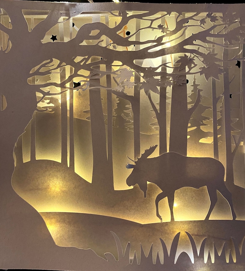 3D SVG Shadowbox, Easy Cuttable Lightbox resizeable square called Moose Wilderness Digital Download image 1