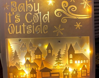 3D SVG shadowbox, resizable square lightbox gorgeous with fairy lights and frame. Easy digital download for cricut and more