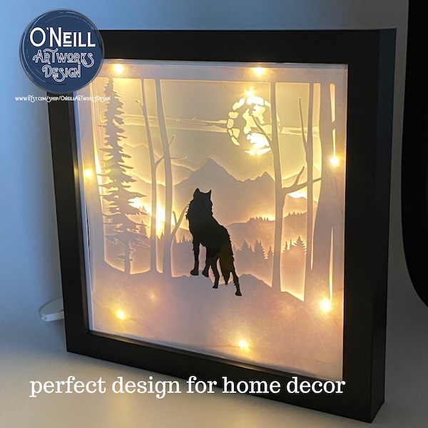 The Lone Wolf Lightbox SVG layered Paper Art Shadowbox Craft Project for Cricut eps dxf png included | Instant Digital Download Wolves
