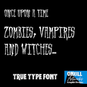 Witch Pirate Vampire Handwritten Scary Font Tall Narrow letters True Type Font ttf Digital Download Text Style