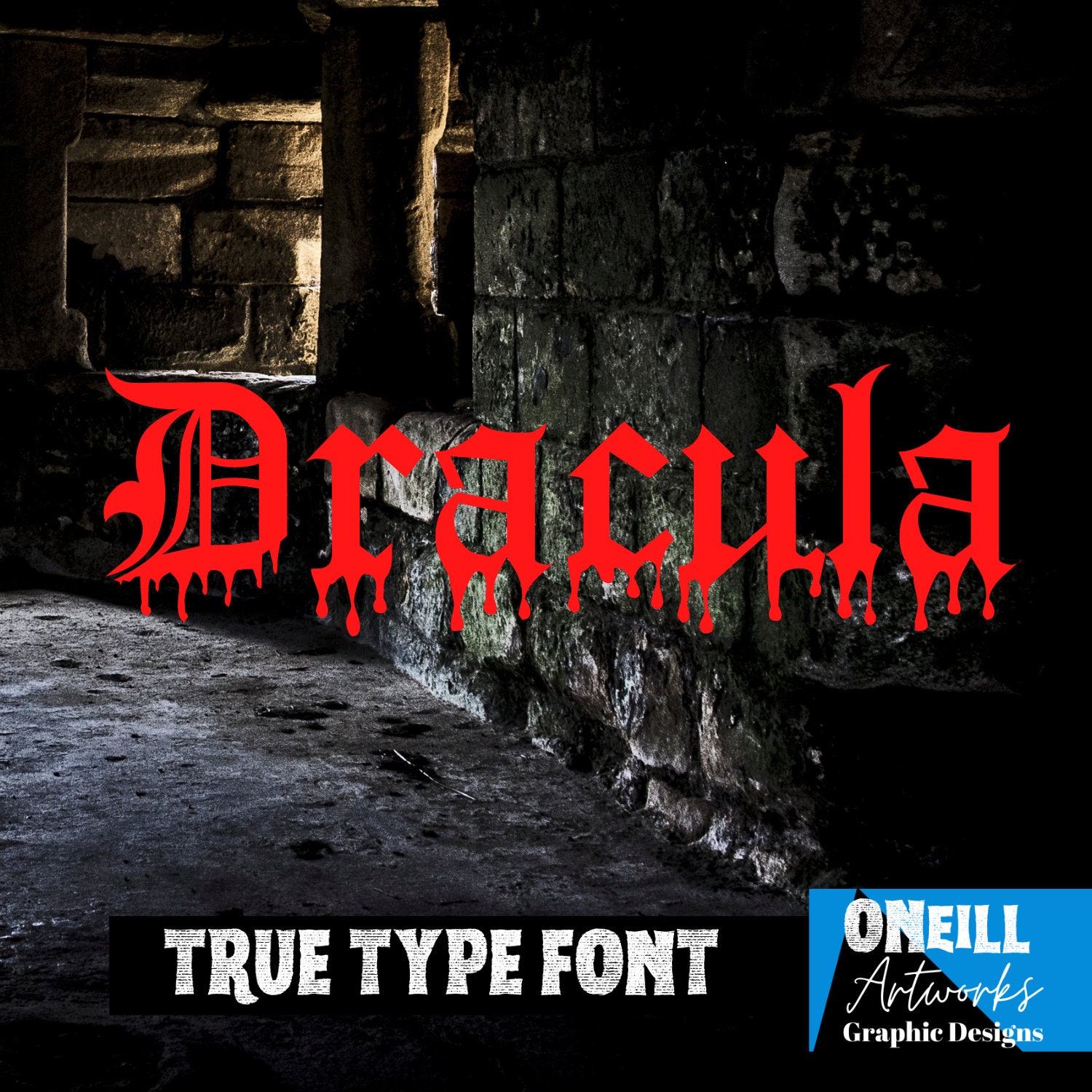 Vintage Font | Gothic bloody Vampire | TTF true type font | blood dripping  style, works in Canva, cricut and procreate and more, image size:1500x1500