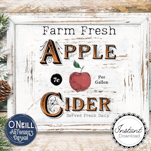Old-Fashioned Farm Fresh Apple Cider Sign Printable Télécharger PDF PNG jpg jpeg | | de bricolage de décor de ferme vintage à la recherche old - Temps
