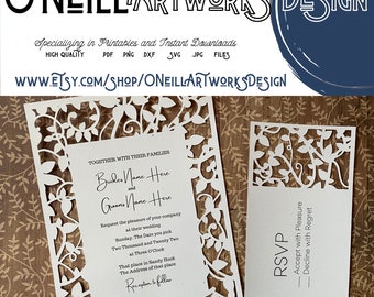 Rustic Wedding Invitations, vine with flowers cricut cut Invitation SVG Baby Shower paper craft for cricut