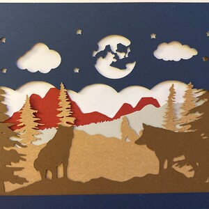 3D SVG Shadowbox Rectangle redimensionnable caisson lumineux superposition de loups caisson lumineux de bureau ou art mural loup 13:10 ratio d'aspect