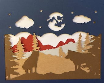 3D SVG Shadowbox Resizable Rectangle lightbox layered wolves  desktop lightbox or wolf wall art 13:10 aspect ratio