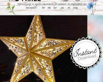 Luminária pendente vintage Star Luminary SVG Vines, arte em papel, arquivos de design Cricut, ornamento redimensionável ou caixa de luz