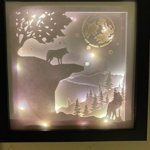 3D SVG |Wolf Wolves Cliff 3D Digital Download | 3D Wolf Shadow Box | 3D Wolf Light Box |