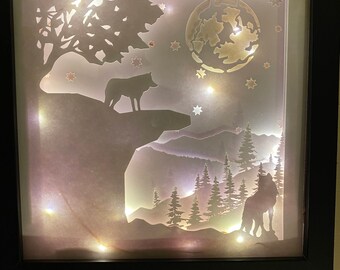 layered Wolf Lightbox Paper Art, Wolves Wilderness shadowbox Digital Template beginner Cricut Rustic Decor png eps sizzix scan n cut