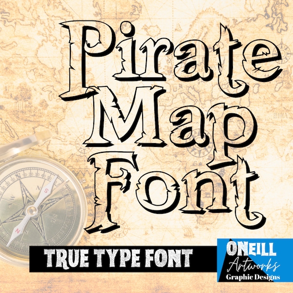 Pirate Map TTF true type font Vampire Gothic Digital Download with ancient map text style works in procreate canva design space