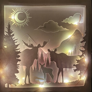 3D Moose Shadow Box SVG | Layered Light Box SVG | Wildlife Cricut & Laser Cut Files