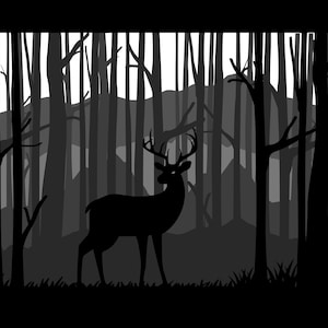 3D SVG Shadowbox Woodland Deer resizable rectangle 13:10 ratio perfect light box card or wall art