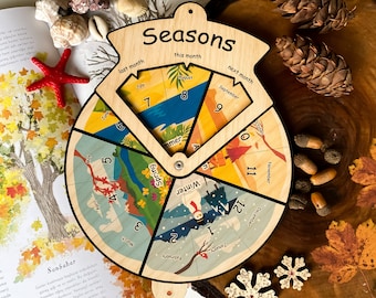 Wooden Seasons Wheel Wooden Months Natural learning toy