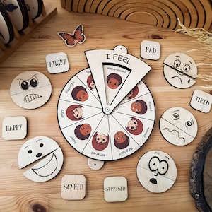Wooden Feelings Wheel / Wooden Emotion Wheel / Emotion Board / toddler busy board / natural learning toy
