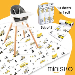 Vehicles | Disposable Splat Mats | Minisko | Under Highchair Splat Mat for Floor | Baby Led Weaning Supplies | Splash Mat