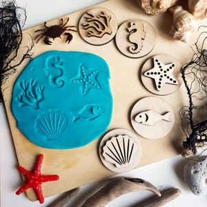 Dough Stampers Ocean Montessori Toddler Development Toys, Play Dough Wooden Handmade Educational Game, infant toys, Preschool Montessori