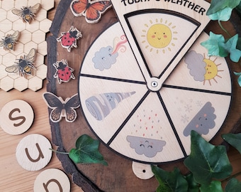 Wooden toddler toys, Weather wheel, wooden toy wheels, montessori materials, educational wheel