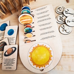 Sortuj planety inspirowane Montessori edukacyjne i domowe zabawki edukacyjne, Montessori Fine Motor Work, drewniana przestrzeń malucha zajęta tablica
