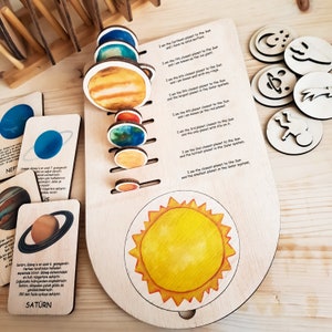 Sort The Planets Montessori Inspired Educational and Homeschool Learning Toys, Montessori Fine Motor Work, Wooden Space Toddler Busy Board