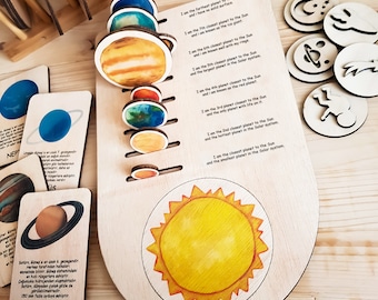 Sort The Planets Montessori Inspired Educational and Homeschool Learning Toys, Montessori Fine Motor Work, Wooden Space Toddler Busy Board