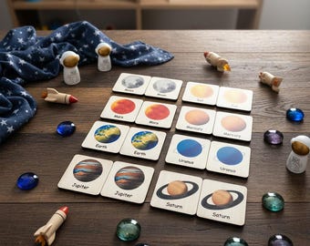 Weltraum-Memory-Spiel, Montessori-Memory-Spiel aus Holz, Homeschool-Kindergarten, Vorschul-Kleinkind-Aktivität, Lernspielzeug, passende Karten