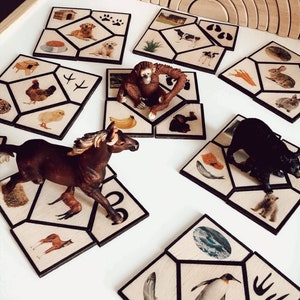 Drewniane puzzle dla maluchów ze zwierzętami, zabawki edukacyjne Montessori, puzzle ze zwierzętami, inspirowane Montessori zabawki edukacyjne i edukacyjne w domu