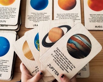 Wooden Space Cards | Montessori Space Toy | Unique Toddler Toys | Written Card Game | Educational Games | Solid wood toy | Planet cards