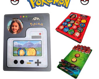 Personalized Wooden PokéDex | Custom Name & Photo | Choose 16 Pokémon | Magnetic Box + Interlocking Arena Board | Kids Gift
