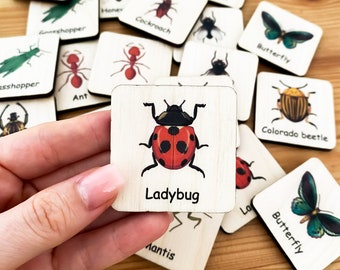 Bugs memory game, Montessori wooden memory game, Homeschool kindergarten, preschool toddler activity, educational toys, matching cards