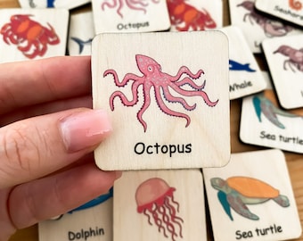 Ozean-Memory-Spiel, Montessori-Memory-Spiel aus Holz, Homeschool-Kindergarten, Vorschul-Kleinkind-Aktivität, Lernspielzeug, passende Karten