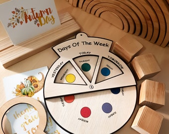 Days Of The Week Wheel, Montessori Toddler Development, Wooden baby toy, Gift for kids, Handmade week wheel