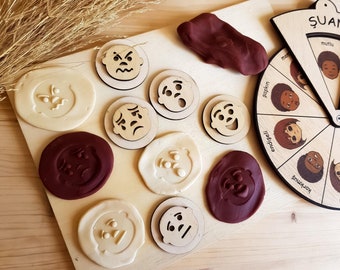 Dough Stampers Juguete de madera, Dough Stampers Emotions, materiales montessori, juguete de aprendizaje para niños pequeños