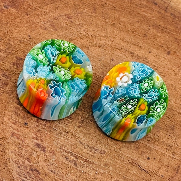 Green Millefiori Glass Plugs Plugs Gauges, Earplugs, Handmade Quality Finished PAIR Size :-(8g) 3mm to More Customise Yourself.