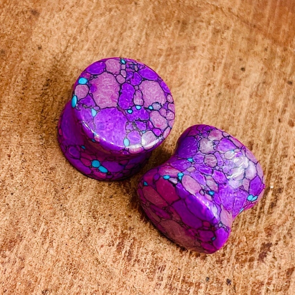 PARA fioletowych i turkusowych zatyczek do uszu, piękne, ręcznie wykonane, wysokiej jakości wykończenie. Rozmiar: (8 g) 3 mm do 50 mm i więcej. Dostosuj do swoich potrzeb.