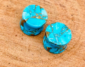 Calibri per tappi in pietra turchese di rame naturale, tappi per le orecchie fatti a mano COPPIA Dimensioni: - (8 g) da 3 mm a 25 mm e altro Personalizza per te stesso.