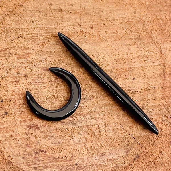 2 Pieces of Natural Black Obsidian stone one Septum and one Tusk. Nose pincher,Handmade Beautiful Jewels.Size:-(12g) 2mm to 10mm & Customise