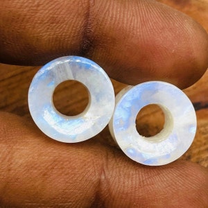 Natural RAINBOW MOONSTONE Blue Fire Tunnels, Plugs Gauges, Ear Tunnels Handmade PAIR Size :-(8g) 3mm to 20mm & More Customise for Yourself.