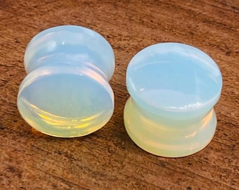 PAIRE de bouchons d'opale, jauges, bouchons d'oreilles, belle qualité de finition faite à la main : - (8 g) 3 mm à 50 mm et personnaliser pour vous-même.