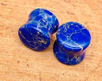 PAIR of Organic Lapis Lazuli Plugs Gauges, Earplugs, Handmade Quality Finished Size :- (8g) 3mm to 50mm and More Customise for yourself.