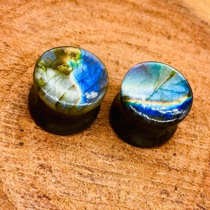 Real Natural Labradorite Blue & Multiple Fire Plugs Gauges, Earplugs Handmade PAIR Size :-(8g) 3mm to 50mm and More Customise for need.