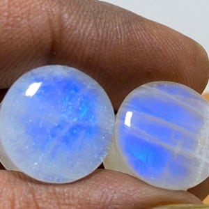 Natural RAINBOW MOONSTONE Blue Fire Plugs, smooth polish, Handmade Gauges (Pair) Size :- 4mm to 20mm