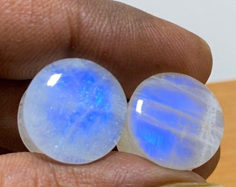 Natural RAINBOW MOONSTONE Blue Fire Plugs, smooth polish, Handmade Gauges (Pair) Size :- 4mm to 20mm