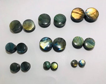 Real Natural Labradorite,Ear plugs,Blue & Multiple Fire,labradorite plug, Double Flare ,Natural Beautiful (Pair) Size From 6mm to 50mm