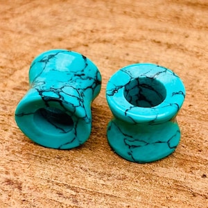 PAIR of Blue Turquoise Ear Tunnels Gauges, Earplugs, Beautiful Handmade Quality Finished  Size :- (8g) 3mm to 50mm & More Customise .