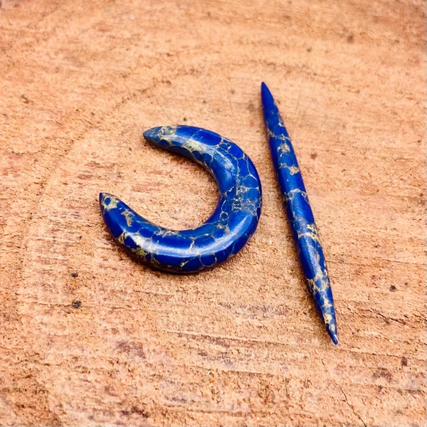 2 Pieces of Organic Lapis Lazuli stone One Septum and  One Tusk. pincher jewellery handmade, Size: 2mm to 10mm & Customise for yourself.