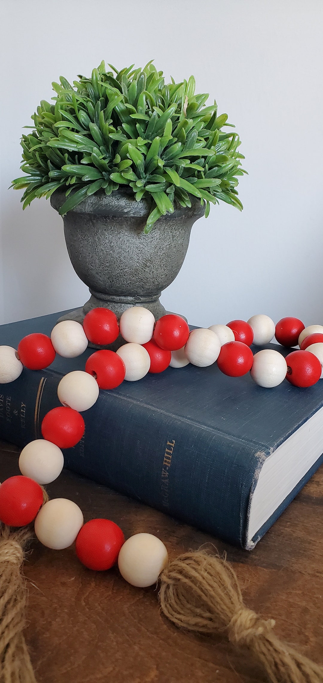 Red and Natural Wood Bead Garland, Farmhouse Boho Decor - Etsy
